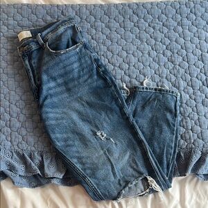 Abercrombie & Fitch Classic Blue Straight Leg Jeans with Distressed Details